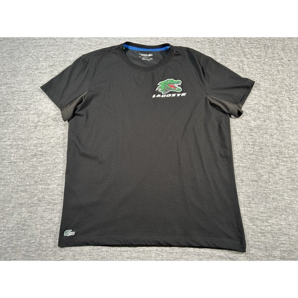 Lacoste Sport Shirt Mens XXL 7 Black Short Sleeve Crocodile Flames Tennis Ball - Picture 1 of 13